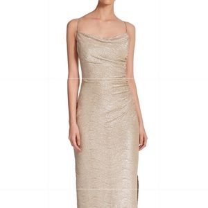 Champagne metallic spaghetti strap dress.
